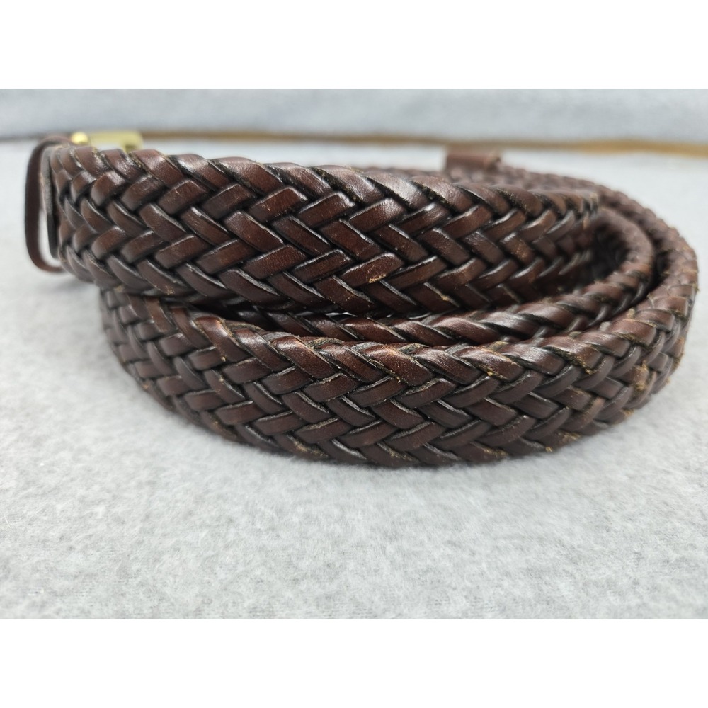 Argentina Woven Braided Leather Belt Brown Brass Buckle Size 44 Made in USA - Picture 2 of 5